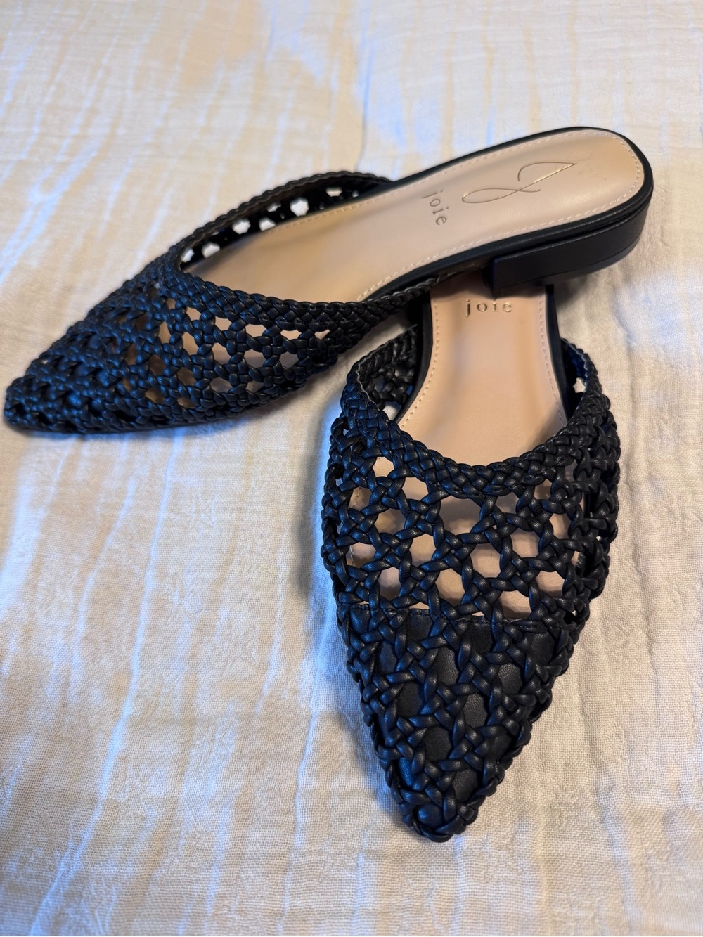 Joie Behold Black Woven Pointed Toe Mules Flats Size 6